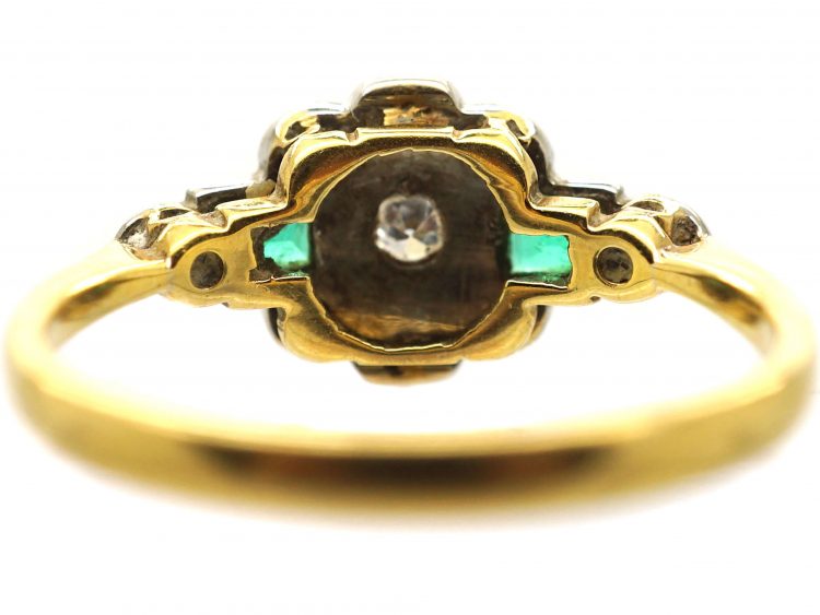 Art Deco 18ct Gold & Platinum, Emerald & Diamond Cluster Ring