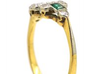 Art Deco 18ct Gold & Platinum, Emerald & Diamond Cluster Ring