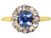 Edwardian 10ct Gold, Sapphire & Rose Diamond Cluster Ring