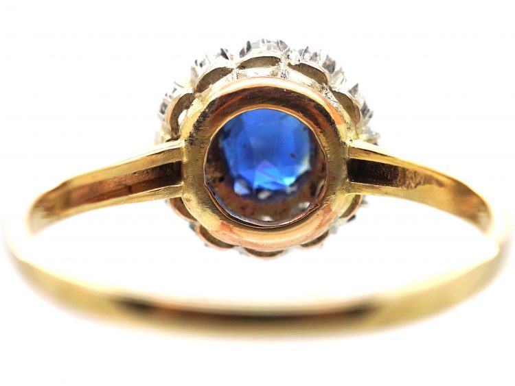 Edwardian 10ct Gold, Sapphire & Rose Diamond Cluster Ring