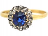Edwardian 10ct Gold, Sapphire & Rose Diamond Cluster Ring