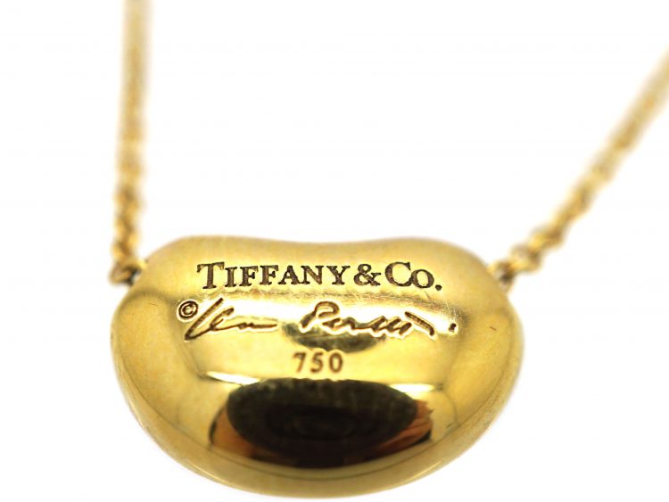 Tiffany 18ct Gold Bean Pendant on 18ct Gold Chain by Elsa Peretti