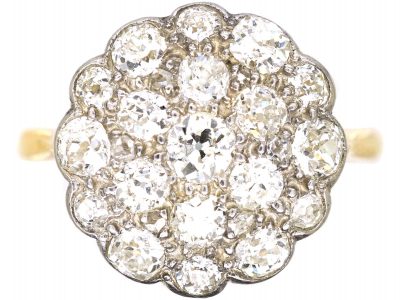 Early 20th Century 18ct Gold & Platinum Large Diamond Cluster Ring