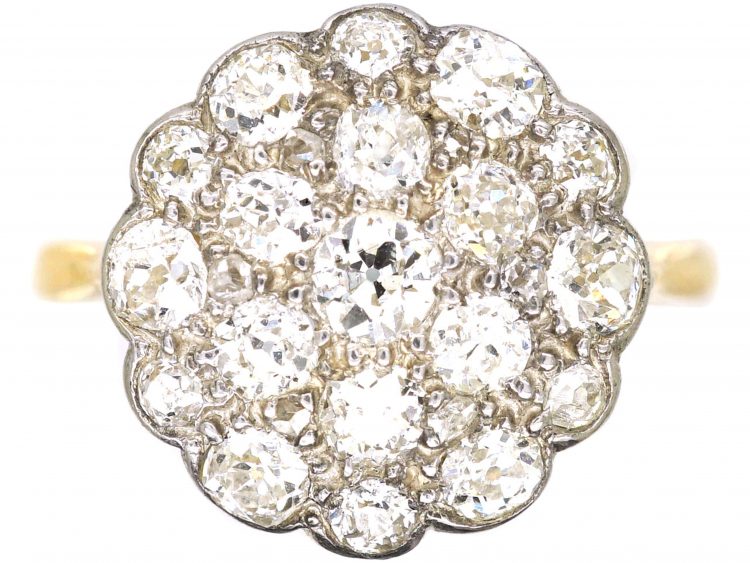 Early 20th Century 18ct Gold & Platinum Large Diamond Cluster Ring
