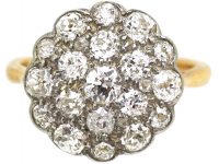 Early 20th Century 18ct Gold & Platinum Large Diamond Cluster Ring