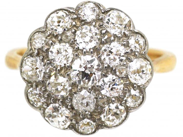 Early 20th Century 18ct Gold & Platinum Large Diamond Cluster Ring