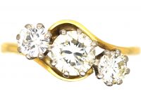 Edwardian 18ct Gold & Platinum Crossover Ring Set with Three Diamonds