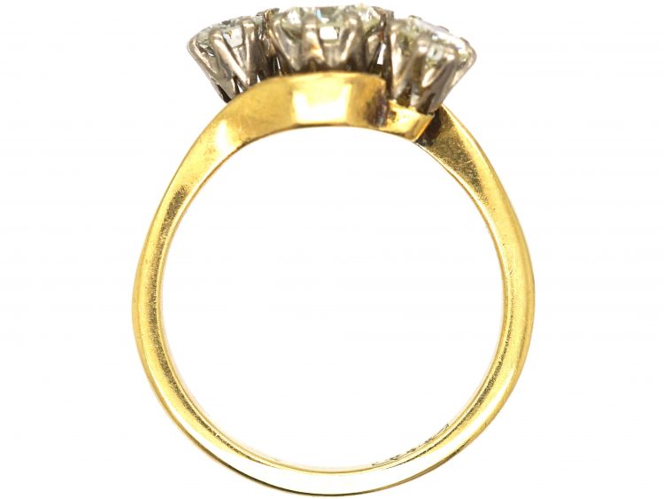Edwardian 18ct Gold & Platinum Crossover Ring Set with Three Diamonds