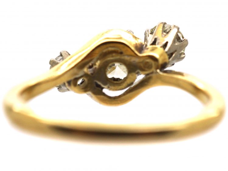 Edwardian 18ct Gold & Platinum Crossover Ring Set with Three Diamonds