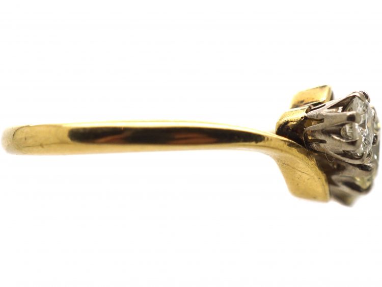 Edwardian 18ct Gold & Platinum Crossover Ring Set with Three Diamonds