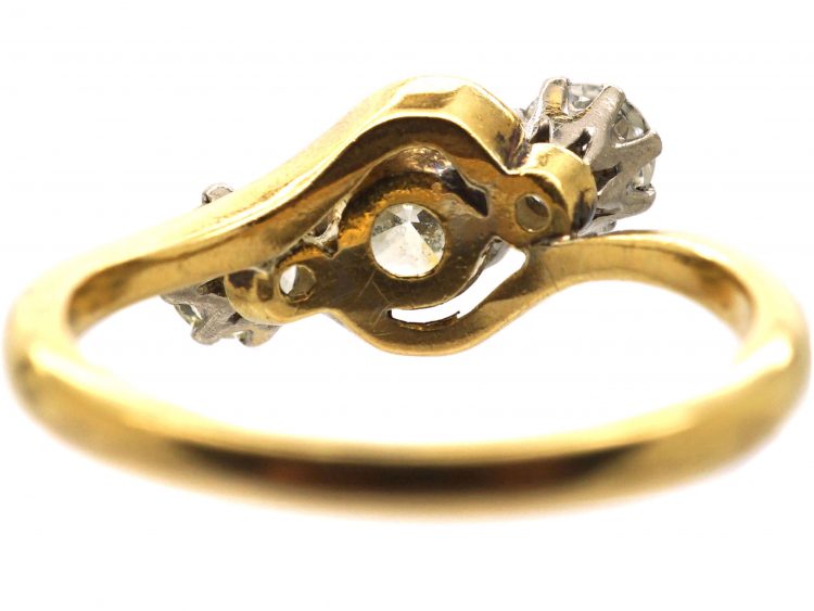 Edwardian 18ct Gold & Platinum Crossover Ring Set with Three Diamonds