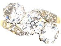 Early 20th Century 18ct Gold & Platinum, Three Stone Diamond Crossover Ring with Diamond Set Shoulders