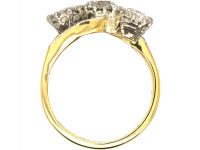 Early 20th Century 18ct Gold & Platinum, Three Stone Diamond Crossover Ring with Diamond Set Shoulders