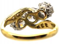 Early 20th Century 18ct Gold & Platinum, Three Stone Diamond Crossover Ring with Diamond Set Shoulders