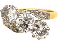 Early 20th Century 18ct Gold & Platinum, Three Stone Diamond Crossover Ring with Diamond Set Shoulders