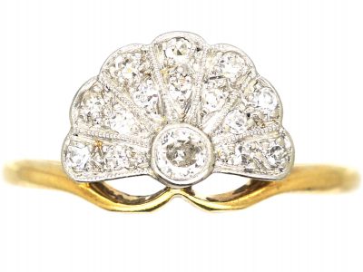 Art Deco 18ct Gold & Platinum, Diamond Set Fan Shaped Ring