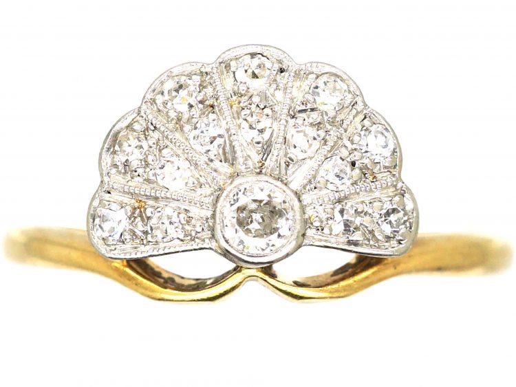 Art Deco 18ct Gold & Platinum, Diamond Set Fan Shaped Ring