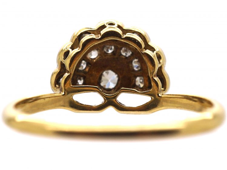 Art Deco 18ct Gold & Platinum, Diamond Set Fan Shaped Ring