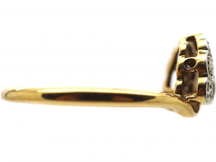 Art Deco 18ct Gold & Platinum, Diamond Set Fan Shaped Ring