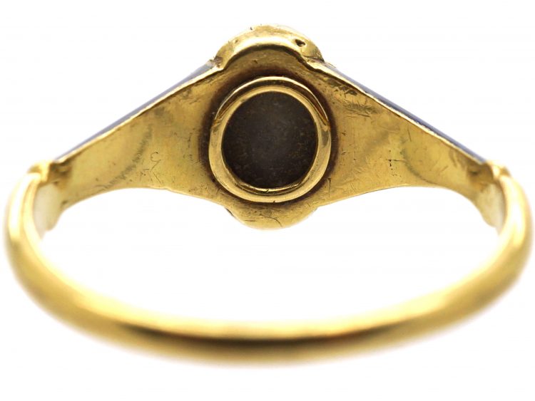 Early 19th Century 15ct Gold, Royal Blue Enamel, Natural Split Pearl & Diamond Ring