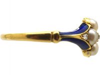 Early 19th Century 15ct Gold, Royal Blue Enamel, Natural Split Pearl & Diamond Ring