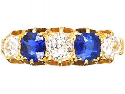 Edwardian 18ct Gold, Sapphire & Diamond Five Stone Ring