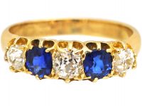 Edwardian 18ct Gold, Sapphire & Diamond Five Stone Ring