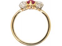 Edwardian 18ct Gold & Platinum, Ruby & Diamond Three Stone Ring