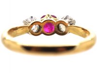 Edwardian 18ct Gold & Platinum, Ruby & Diamond Three Stone Ring