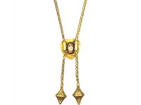 Early 19th Century 15ct Gold Double Drop Chain with Heart Slide set with a Cabochon Garnet