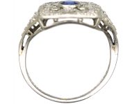 Art Deco Platinum, Sapphire & Diamond Geometric Ring
