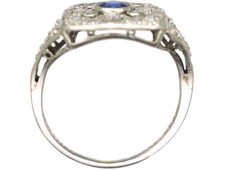 Art Deco Platinum, Sapphire & Diamond Geometric Ring