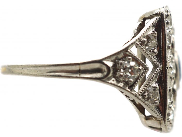 Art Deco Platinum, Sapphire & Diamond Geometric Ring