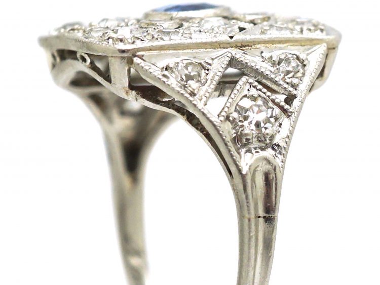 Art Deco Platinum, Sapphire & Diamond Geometric Ring