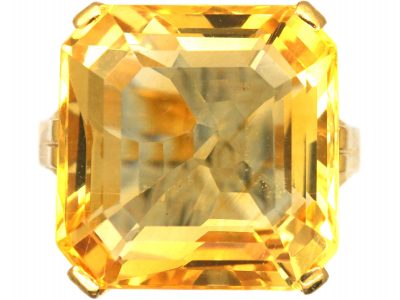 Retro 18ct Gold & Ring set with a Large Emerald Cut Citrine
