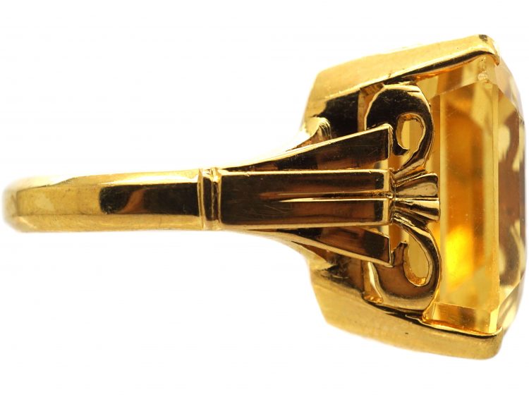 Retro 18ct Gold & Ring set with a Large Emerald Cut Citrine