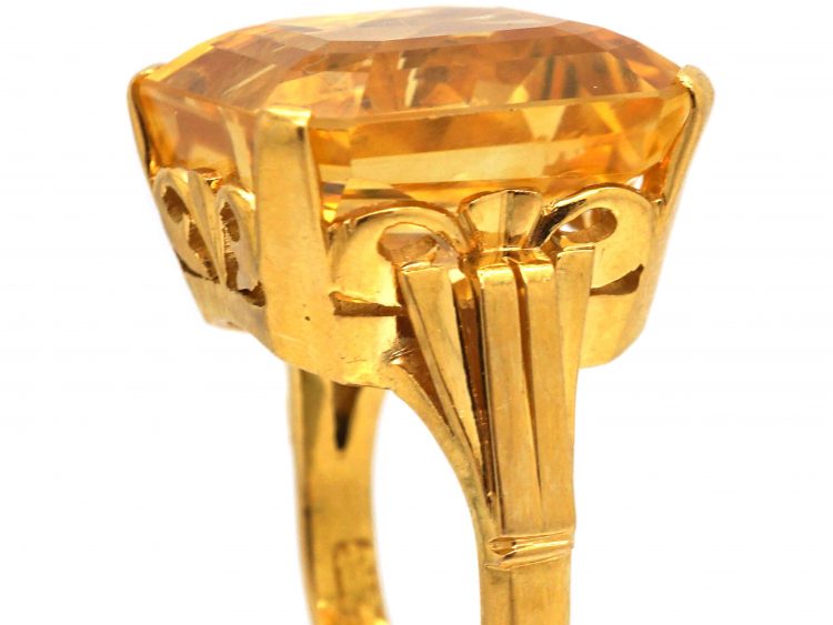 Retro 18ct Gold & Ring set with a Large Emerald Cut Citrine