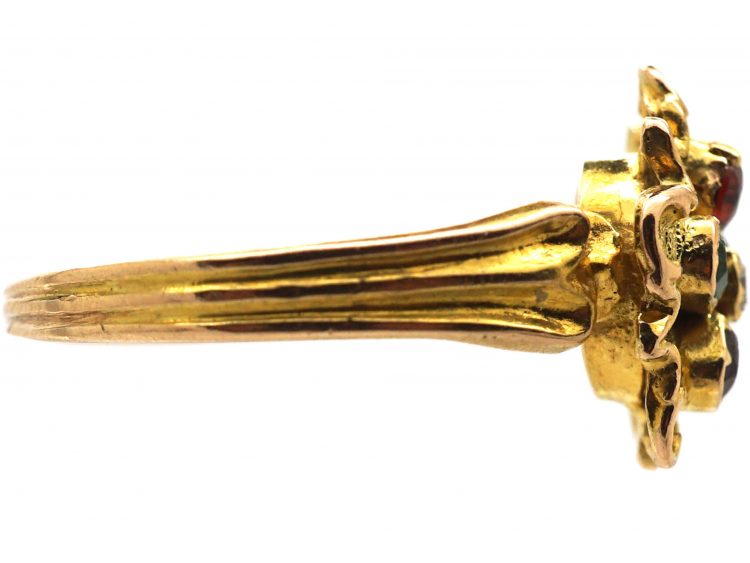 Georgian 15ct Gold Acrostic Pansy Cluster Ring that Spells Regard