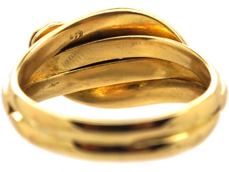 Victorian 18ct Gold Double Snake Ring with Rose Diamond Eyes