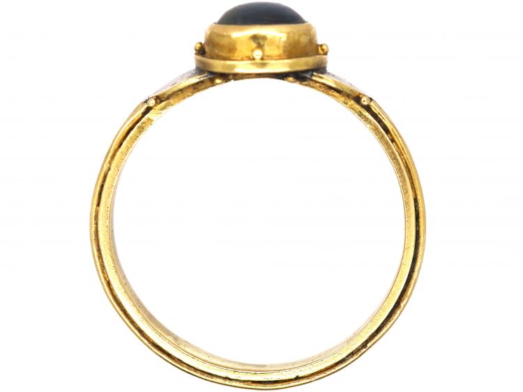 Arts & Crafts 18ct Gold, Black Enamel & Moonstone Ring