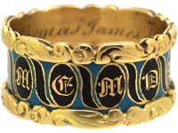 Georgian 18ct Gold, Blue & Black Enamel Mourning Ring