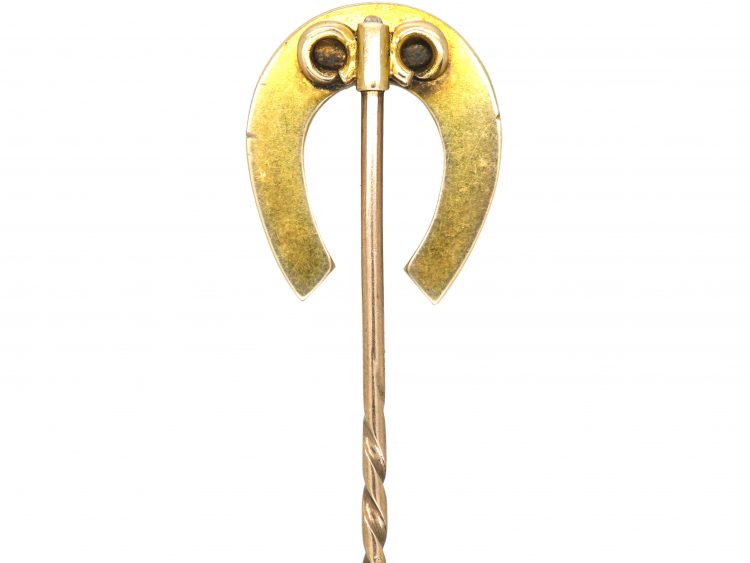 Victorian Large 18ct Gold Tie Pin of a Horseshoe set with Natural Split Pearls