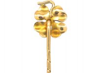 Edwardian 15ct Gold Tie Pin of a Four Leaf Clover set with a Diamond