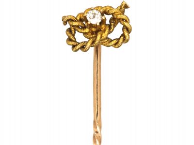 Edwardian 15ct Gold Lover’s Knot Tie Pin set with a Diamond