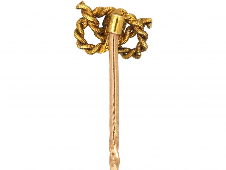 Edwardian 15ct Gold Lover's Knot Tie Pin set with a Diamond