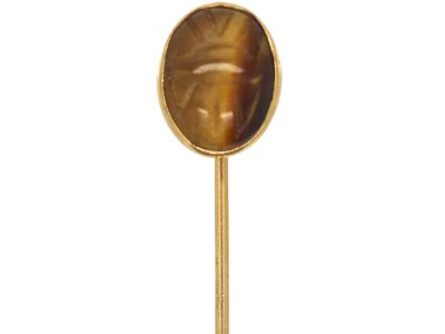 Edwardian 15ct Gold Tiger’s Eye Scarab Tie Pin