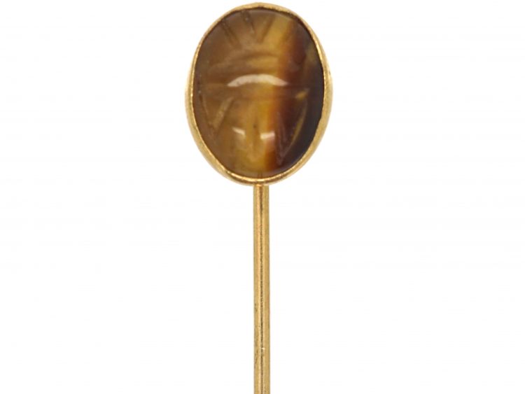 Edwardian 15ct Gold Tiger's Eye Scarab Tie Pin