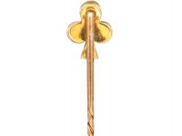 Edwardian 15ct Gold Shamrock Tie Pin set with Turquoise & a Diamond