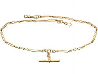 Victorian Ornate 15ct Gold Albert Chain with Dog Clips & T Bar