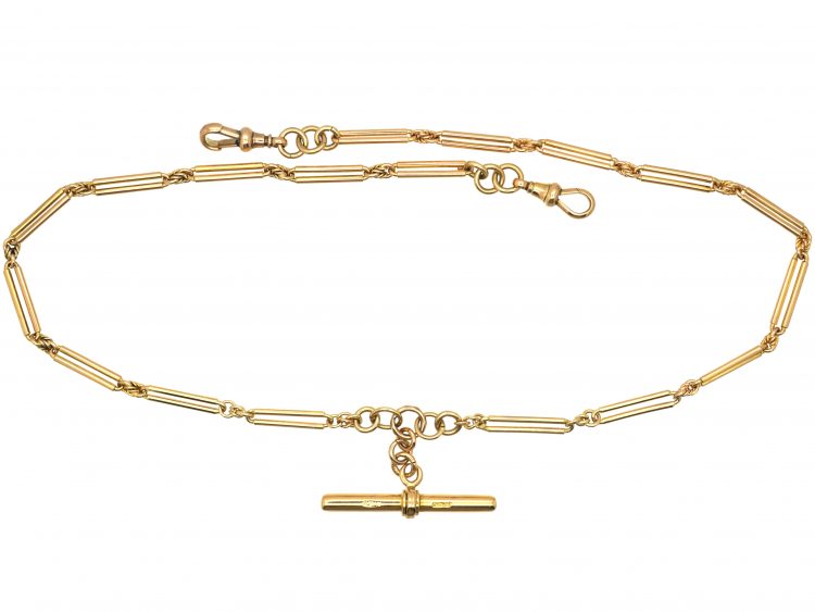 Victorian Ornate 15ct Gold Albert Chain with Dog Clips & T Bar